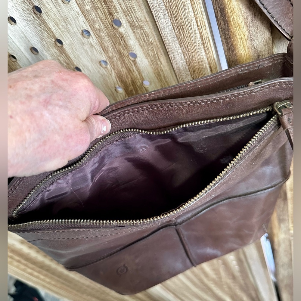 Born Chocolate Brown Leather Crossbody Messenger Bag with Antique Brass Hardware - Picture 8 of 10